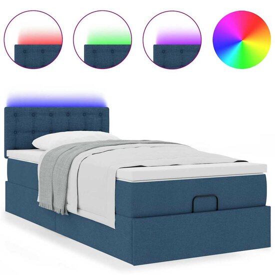 Ottoman Bed Met Matras En Led&#039;s 80X200Cm Stof 80 x 200 cm Blauw