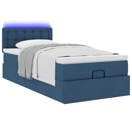 Ottoman Bed Met Matras En Led&#039;s 80X200Cm Stof 80 x 200 cm Blauw