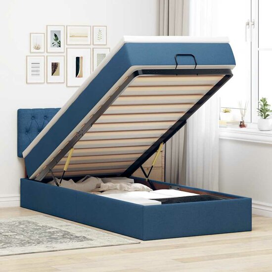 Ottoman Bed Met Matras En Led&#039;s 80X200Cm Stof 80 x 200 cm Blauw
