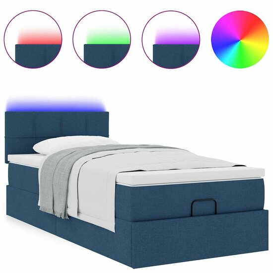 Ottoman Bed Met Matras En Led&#039;s 80X200Cm Stof 80 x 200 cm Blauw