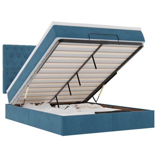 Ottoman Bed Met Matrassen En Led&#039;s 140X200Cm Fluweel 140 x 200 cm Donkerblauw