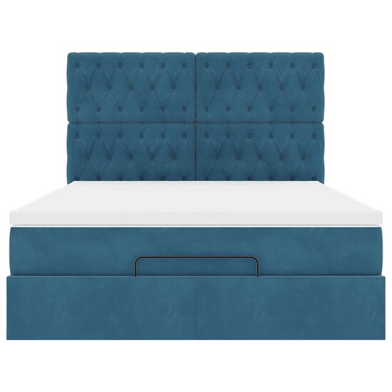 Ottoman Bed Met Matrassen En Led&#039;s 140X200Cm Fluweel 140 x 200 cm Donkerblauw