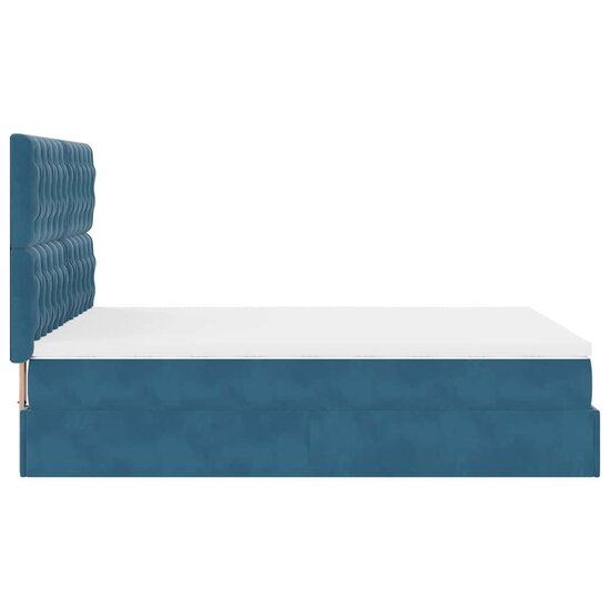 Ottoman Bed Met Matrassen En Led&#039;s 140X200Cm Fluweel 140 x 200 cm Donkerblauw