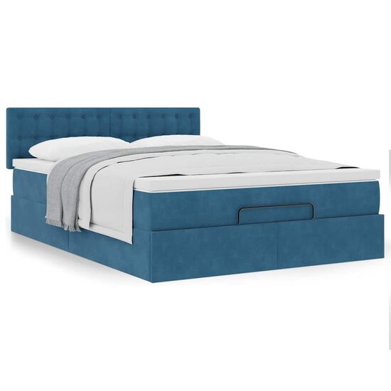 Ottoman Bed Met Matras 140X200Cm Fluweel 140 x 200 cm Donkerblauw