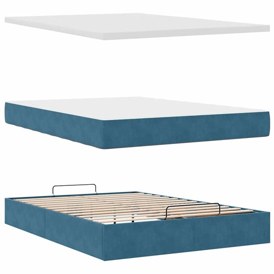 Ottoman Bed Met Matras 140X200Cm Fluweel 140 x 200 cm Donkerblauw