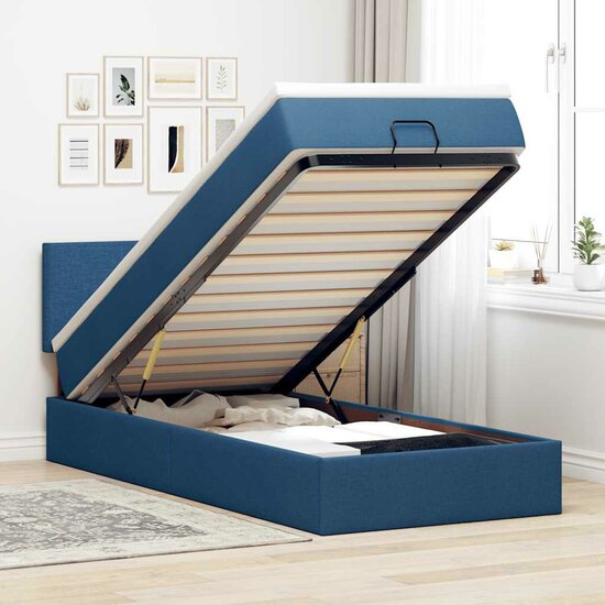 Ottoman bed met matras en LED&#039;s 80x200cm stof blauw