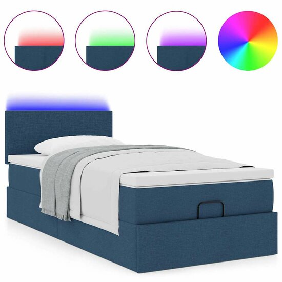 Ottoman bed met matras en LED&#039;s 80x200cm stof blauw