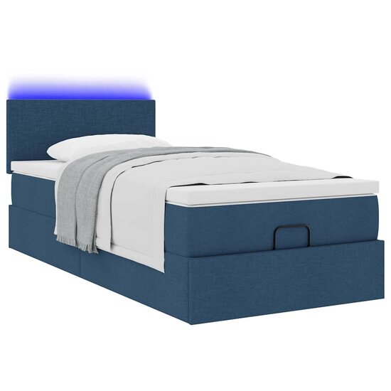Ottoman bed met matras en LED&#039;s 80x200cm stof blauw