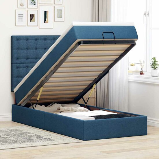Ottoman bed met matras en LED&#039;s 80x200cm stof blauw
