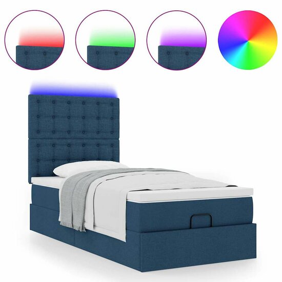Ottoman bed met matras en LED&#039;s 80x200cm stof blauw