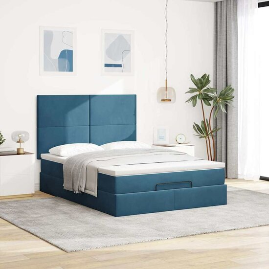 Ottoman bed met matrassen 140x200cm fluweel donkerblauw