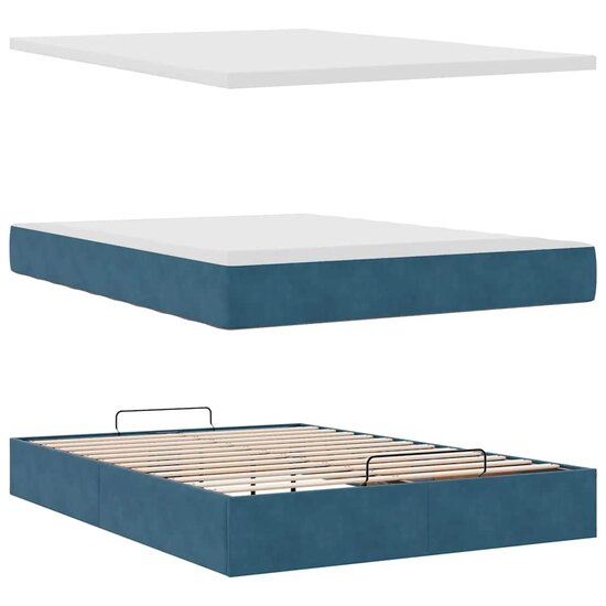 Ottoman bed met matras 140x200cm fluweel donkerblauw