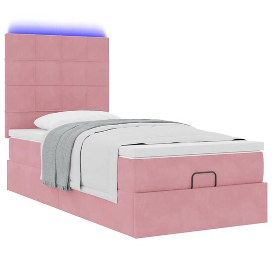 Ottoman Bed Met Matrassen En Led&#039;s 90X190Cm Fluweel 90 x 190 cm Roze