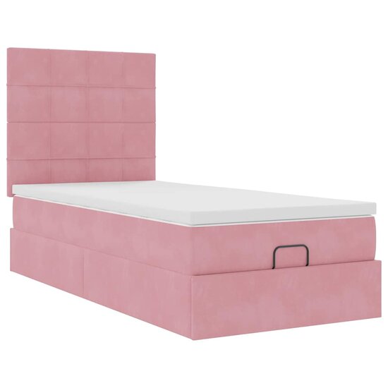 Ottoman Bed Met Matrassen En Led&#039;s 90X190Cm Fluweel 90 x 190 cm Roze