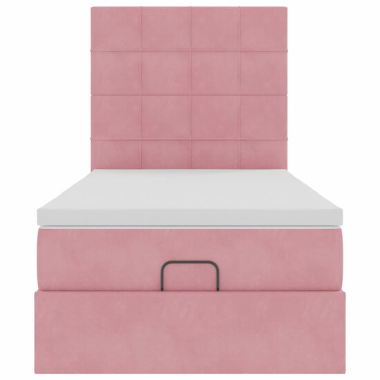 Ottoman Bed Met Matrassen En Led&#039;s 90X190Cm Fluweel 90 x 190 cm Roze