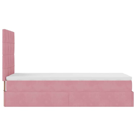 Ottoman Bed Met Matrassen En Led&#039;s 90X190Cm Fluweel 90 x 190 cm Roze