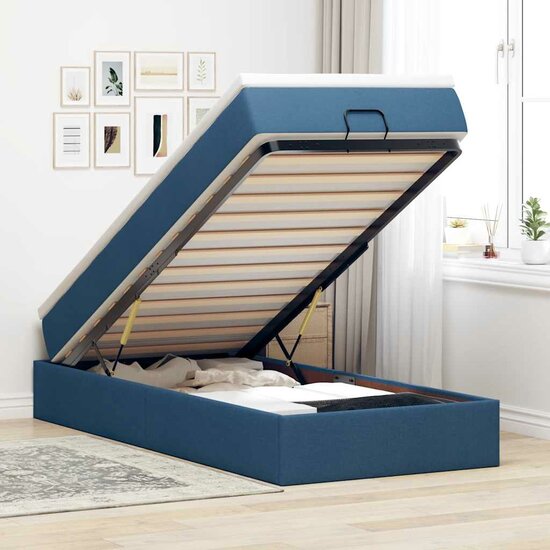 Ottoman Bed Met Matras 80X200Cm Stof 80 x 200 cm Blauw