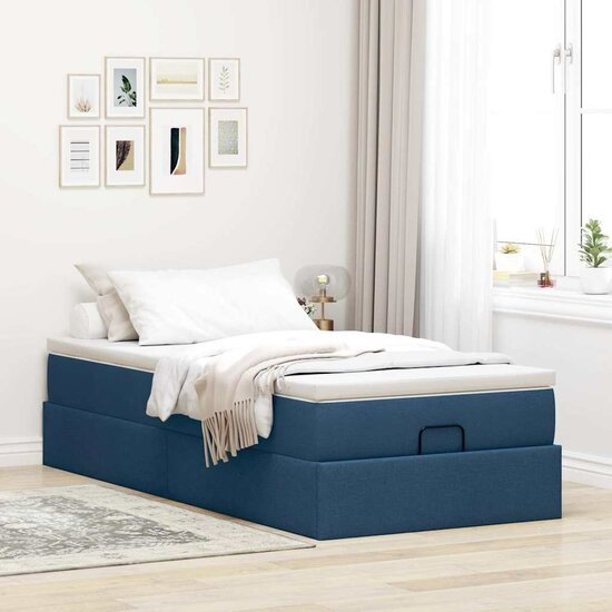 Ottoman Bed Met Matras 80X200Cm Stof 80 x 200 cm Blauw