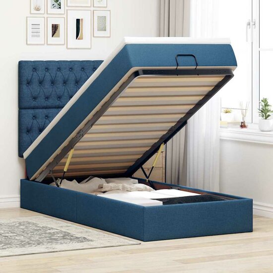 Ottoman Bed Met Matras 80X200Cm Stof 80 x 200 cm Blauw