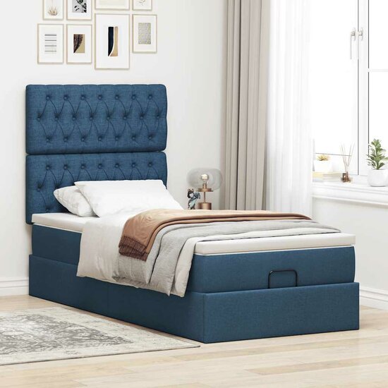 Ottoman Bed Met Matras 80X200Cm Stof 80 x 200 cm Blauw