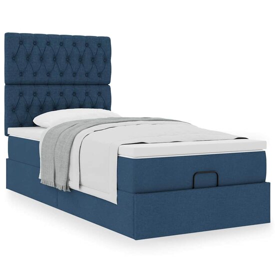 Ottoman Bed Met Matras 80X200Cm Stof 80 x 200 cm Blauw