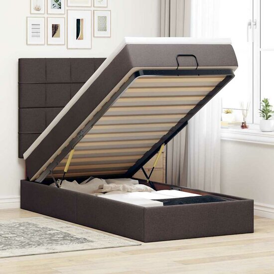 Ottoman Bed Met Matras En Led&#039;s 80X200Cm Stof 80 x 200 cm Donkerbruin