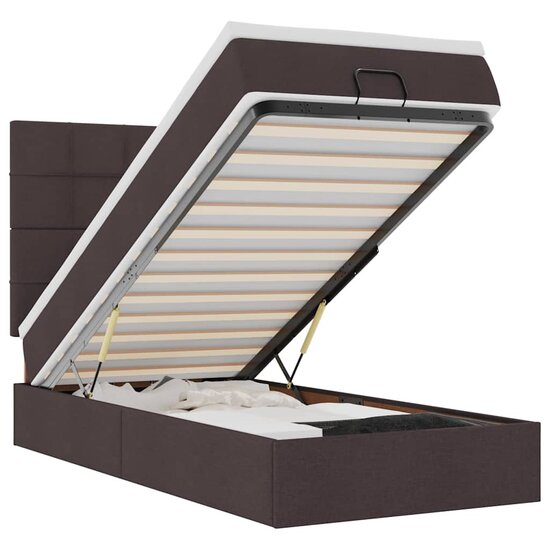 Ottoman Bed Met Matras En Led&#039;s 80X200Cm Stof 80 x 200 cm Donkerbruin
