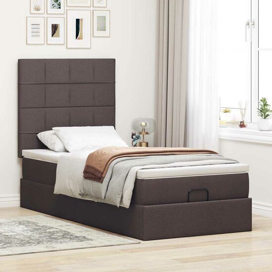 Ottoman Bed Met Matras En Led&#039;s 80X200Cm Stof 80 x 200 cm Donkerbruin