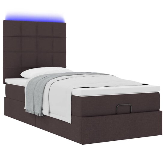 Ottoman Bed Met Matras En Led&#039;s 80X200Cm Stof 80 x 200 cm Donkerbruin