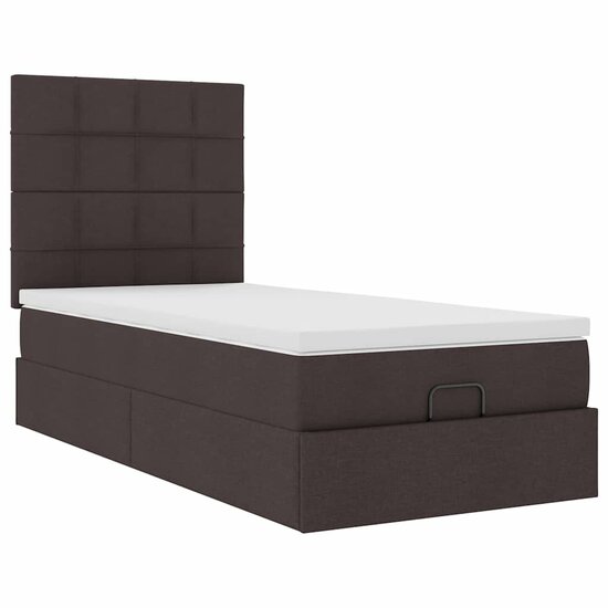 Ottoman Bed Met Matras En Led&#039;s 80X200Cm Stof 80 x 200 cm Donkerbruin
