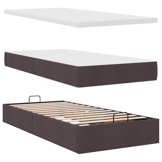 Ottoman Bed Met Matras En Led&#039;s 80X200Cm Stof 80 x 200 cm Donkerbruin