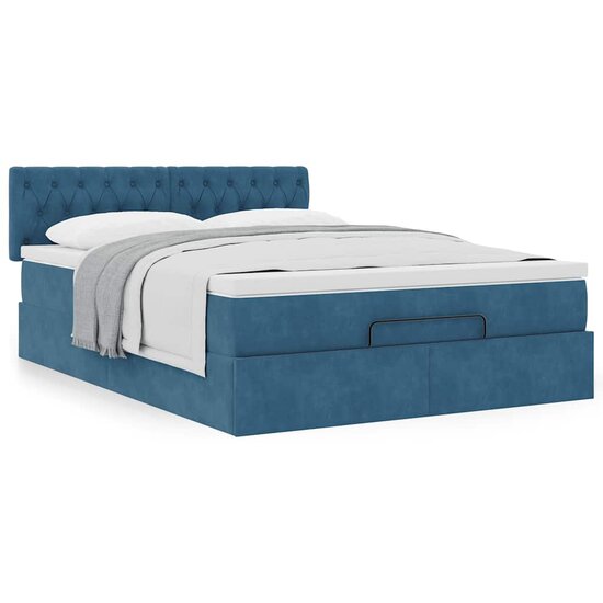 Ottoman Bed Met Matras 140X200Cm Fluweel 140 x 200 cm Donkerblauw