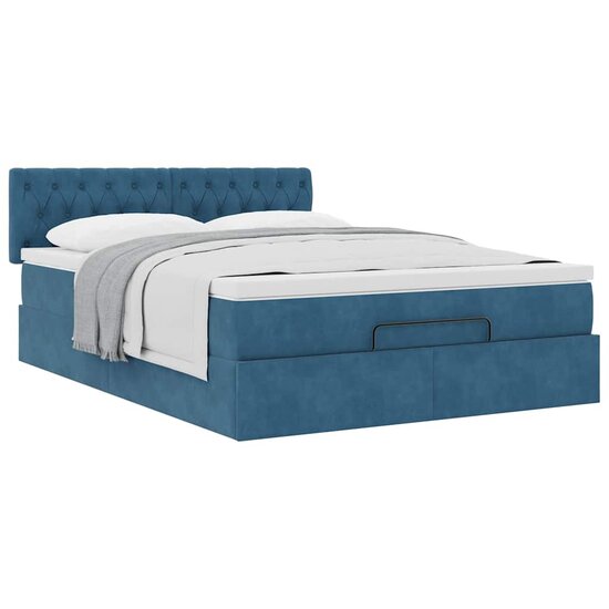 Ottoman Bed Met Matras 140X200Cm Fluweel 140 x 200 cm Donkerblauw