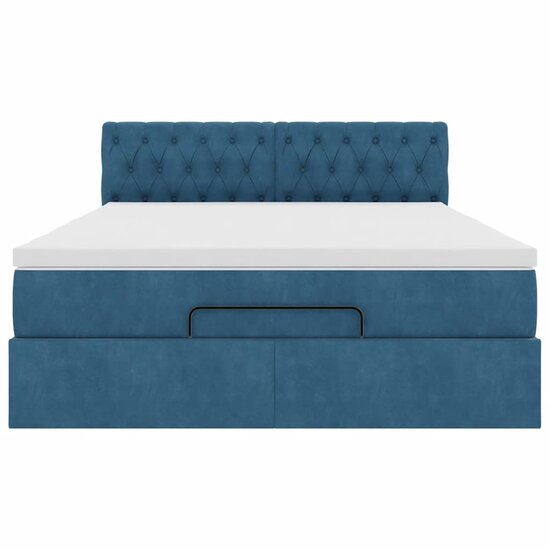 Ottoman Bed Met Matras En Led&#039;s 140X200Cm Fluweel 140 x 200 cm Donkerblauw