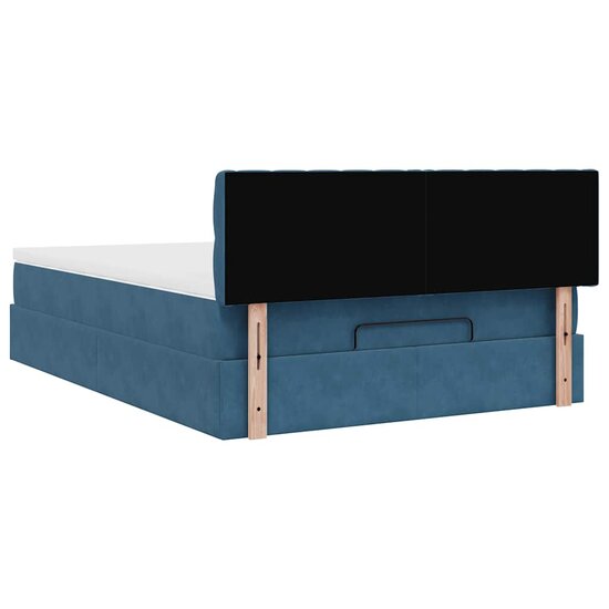 Ottoman Bed Met Matras En Led&#039;s 140X200Cm Fluweel 140 x 200 cm Donkerblauw