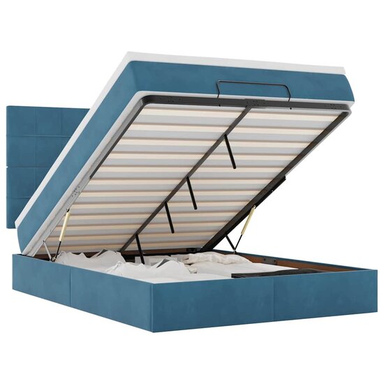 Ottoman Bed Met Matrassen En Led&#039;s 140X200Cm Fluweel 140 x 200 cm Donkerblauw