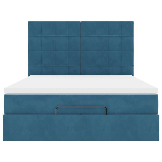 Ottoman Bed Met Matrassen En Led&#039;s 140X200Cm Fluweel 140 x 200 cm Donkerblauw