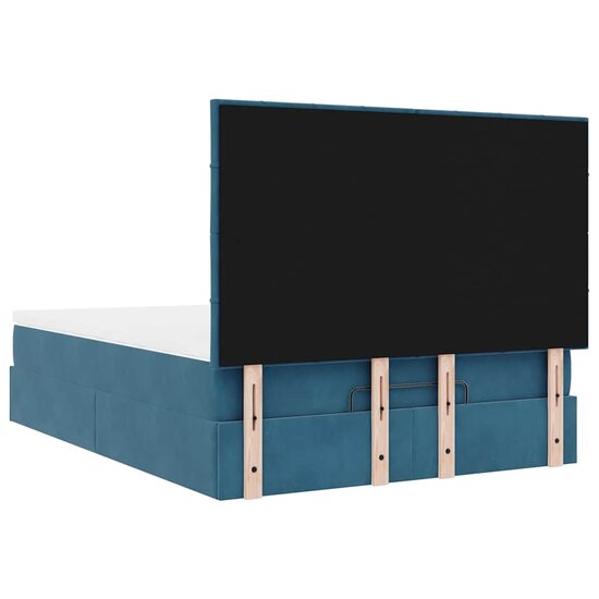 Ottoman Bed Met Matrassen En Led&#039;s 140X200Cm Fluweel 140 x 200 cm Donkerblauw
