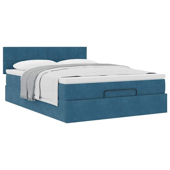Ottoman Bed Met Matras 140X200Cm Fluweel 140 x 200 cm Donkerblauw