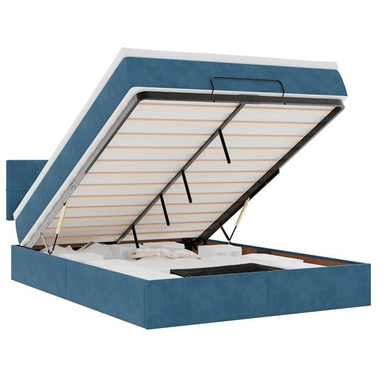 Ottoman Bed Met Matras En Led&#039;s 140X200Cm Fluweel 140 x 200 cm Donkerblauw