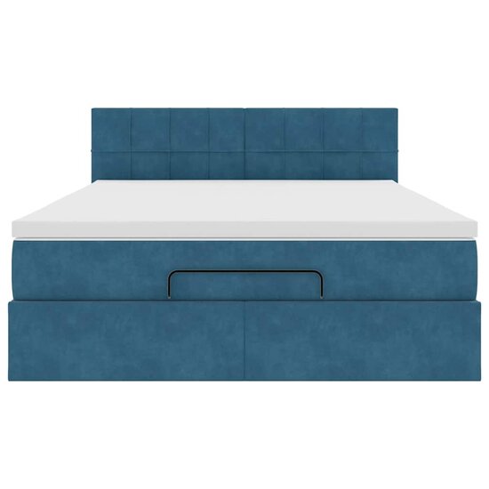 Ottoman Bed Met Matras En Led&#039;s 140X200Cm Fluweel 140 x 200 cm Donkerblauw