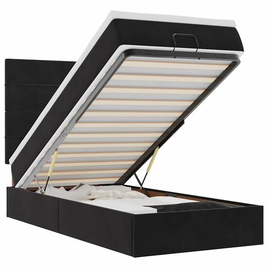 Ottoman Bed Met Matrassen En Led&#039;s 90X190Cm Fluweel 90 x 190 cm Zwart