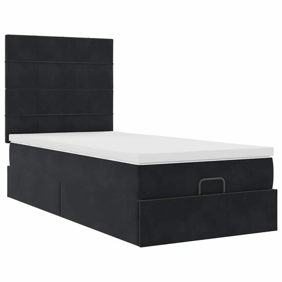 Ottoman Bed Met Matrassen En Led&#039;s 90X190Cm Fluweel 90 x 190 cm Zwart