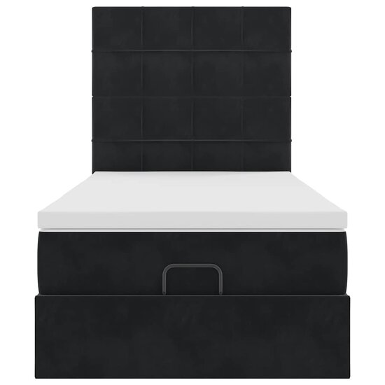 Ottoman Bed Met Matrassen En Led&#039;s 90X190Cm Fluweel 90 x 190 cm Zwart