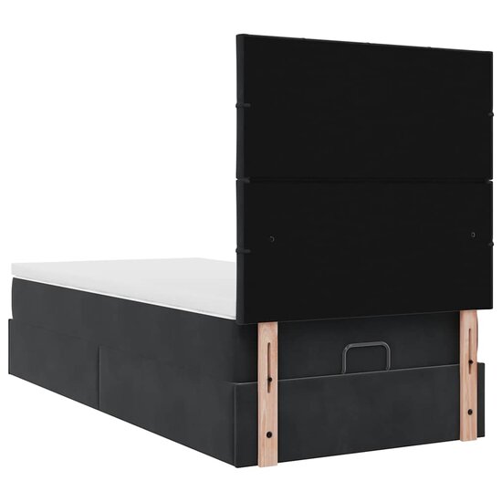 Ottoman Bed Met Matrassen En Led&#039;s 90X190Cm Fluweel 90 x 190 cm Zwart