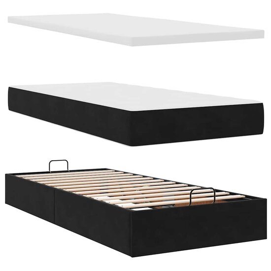 Ottoman Bed Met Matrassen En Led&#039;s 90X190Cm Fluweel 90 x 190 cm Zwart