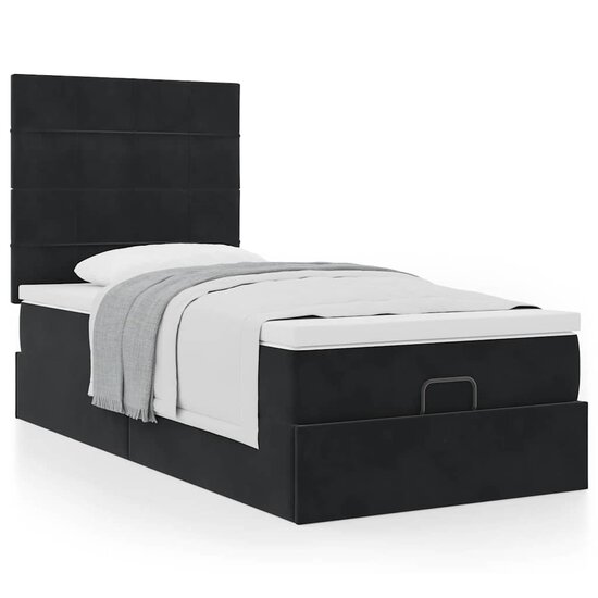 Ottoman Bed Met Matrassen 90X190Cm Fluweel 90 x 190 cm Zwart