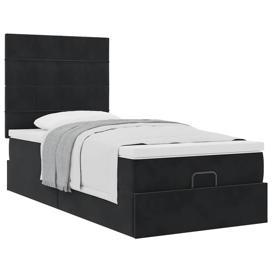 Ottoman Bed Met Matrassen 90X190Cm Fluweel 90 x 190 cm Zwart