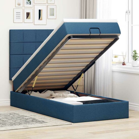 Ottoman Bed Met Matras En Led&#039;s 80X200Cm Stof 80 x 200 cm Blauw
