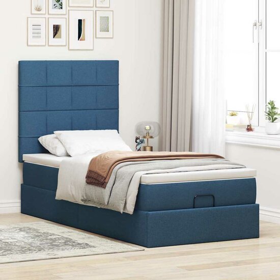 Ottoman Bed Met Matras En Led&#039;s 80X200Cm Stof 80 x 200 cm Blauw